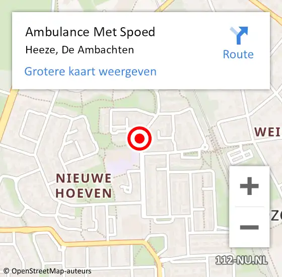 Locatie op kaart van de 112 melding: Ambulance Met Spoed Naar Heeze, De Ambachten op 22 december 2018 10:13