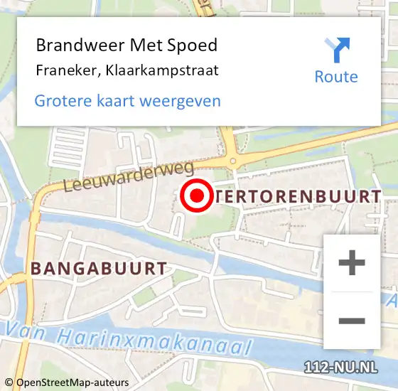 Locatie op kaart van de 112 melding: Brandweer Met Spoed Naar Franeker, Klaarkampstraat op 22 december 2018 10:34