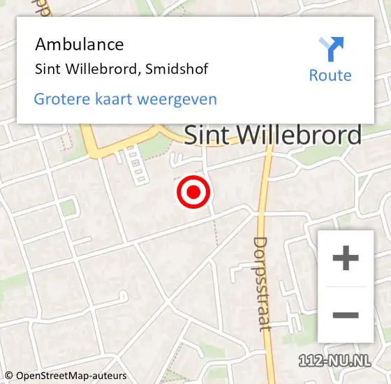 Locatie op kaart van de 112 melding: Ambulance Sint Willebrord, Smidshof op 22 december 2018 10:44