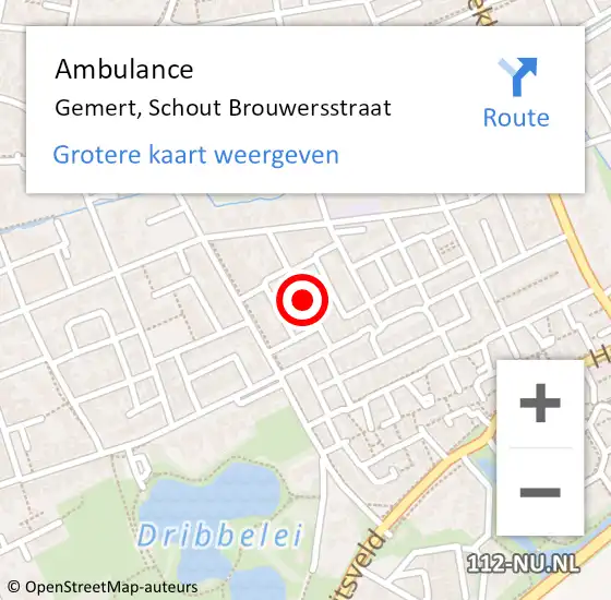 Locatie op kaart van de 112 melding: Ambulance Gemert, Schout Brouwersstraat op 22 december 2018 12:32