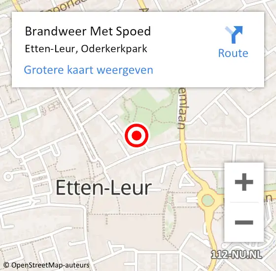 Locatie op kaart van de 112 melding: Brandweer Met Spoed Naar Etten-Leur, Oderkerkpark op 22 december 2018 15:53