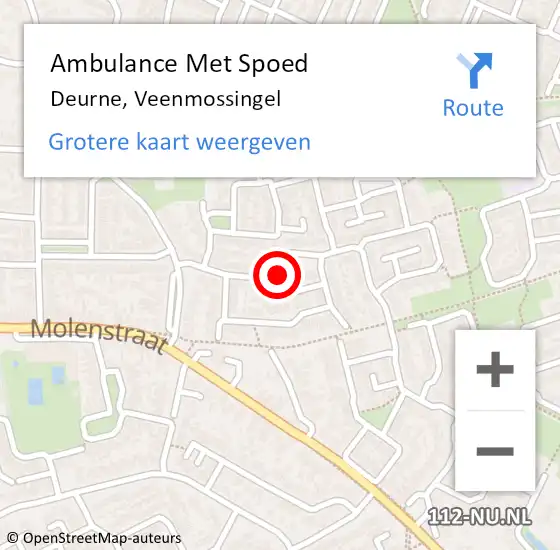 Locatie op kaart van de 112 melding: Ambulance Met Spoed Naar Deurne, Veenmossingel op 22 december 2018 19:51