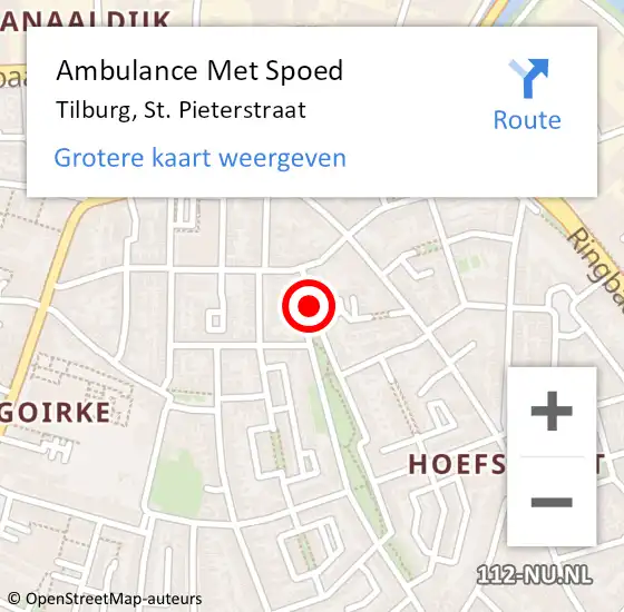 Locatie op kaart van de 112 melding: Ambulance Met Spoed Naar Tilburg, St. Pieterstraat op 23 december 2018 03:24
