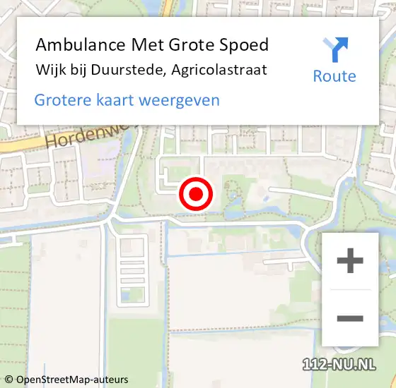 Locatie op kaart van de 112 melding: Ambulance Met Grote Spoed Naar Wijk bij Duurstede, Agricolastraat op 23 december 2018 03:43