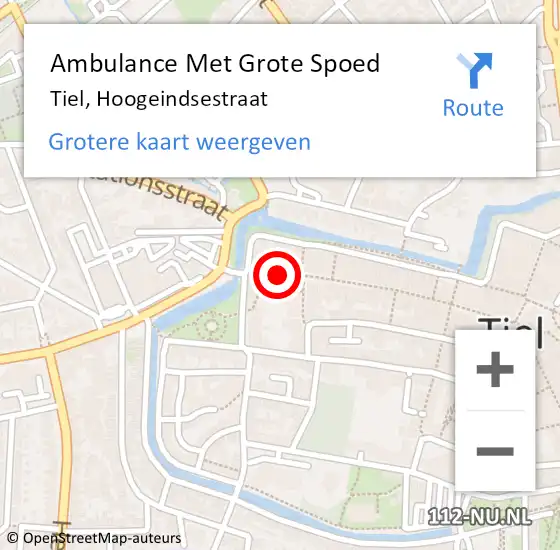 Locatie op kaart van de 112 melding: Ambulance Met Grote Spoed Naar Tiel, Hoogeindsestraat op 23 december 2018 04:01