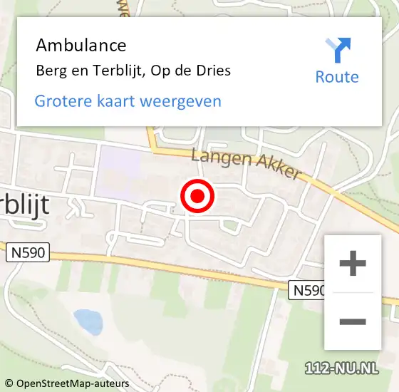 Locatie op kaart van de 112 melding: Ambulance Berg en Terblijt, Op de Dries op 18 maart 2014 13:44