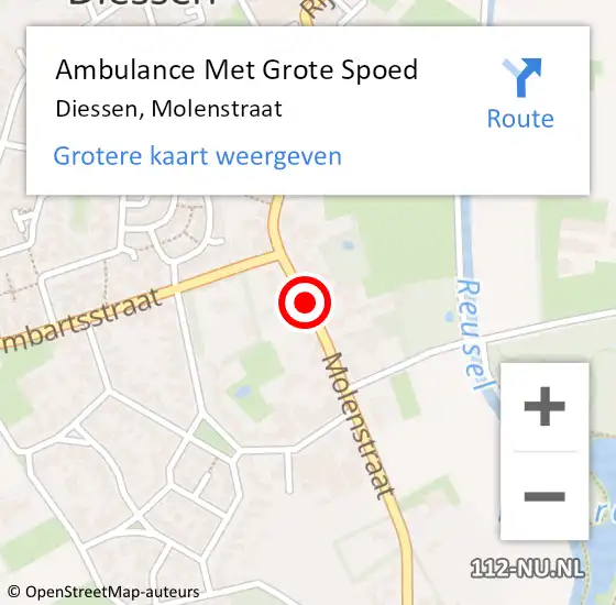 Locatie op kaart van de 112 melding: Ambulance Met Grote Spoed Naar Diessen, Molenstraat op 23 december 2018 10:01