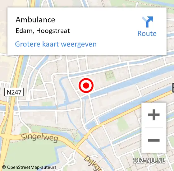 Locatie op kaart van de 112 melding: Ambulance Edam, Hoogstraat op 23 december 2018 12:14