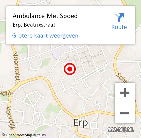 Locatie op kaart van de 112 melding: Ambulance Met Spoed Naar Erp, Beatrixstraat op 23 december 2018 12:52