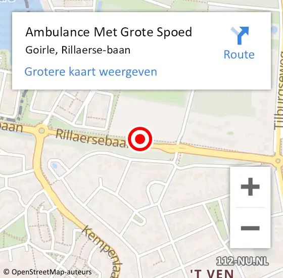 Locatie op kaart van de 112 melding: Ambulance Met Grote Spoed Naar Goirle, Rillaerse-baan op 23 december 2018 14:33