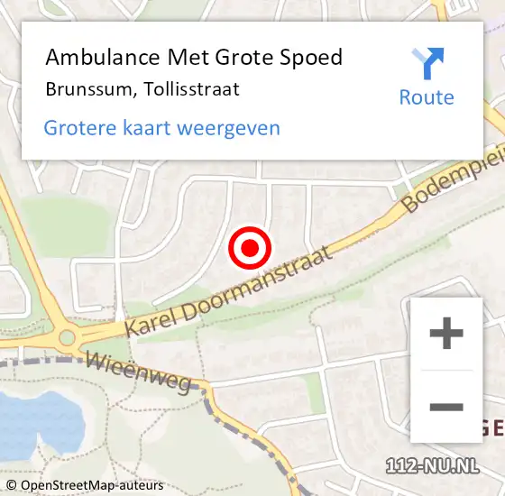 Locatie op kaart van de 112 melding: Ambulance Met Grote Spoed Naar Brunssum, Tollisstraat op 18 maart 2014 14:11