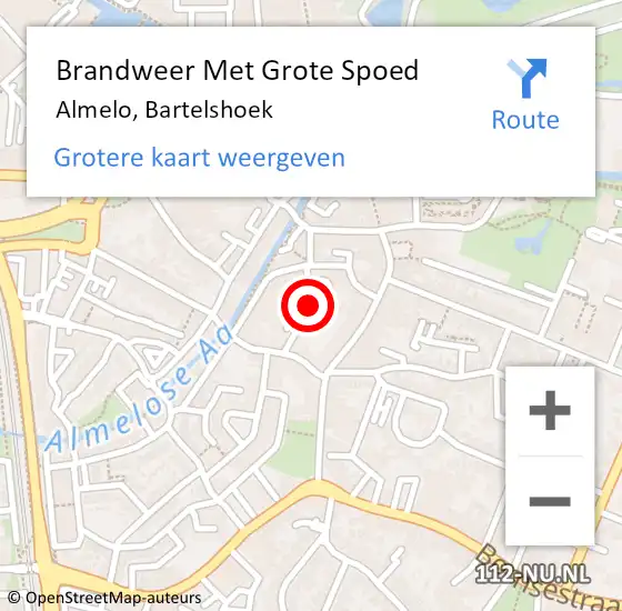 Locatie op kaart van de 112 melding: Brandweer Met Grote Spoed Naar Almelo, Bartelshoek op 23 december 2018 18:55