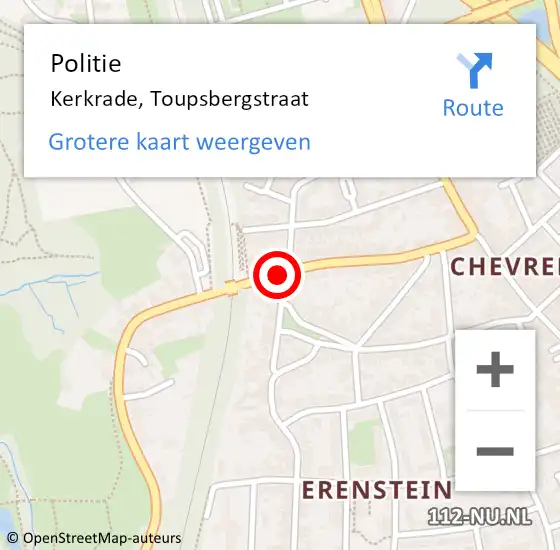 Locatie op kaart van de 112 melding: Politie Kerkrade, Toupsbergstraat op 23 december 2018 19:24
