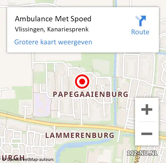 Locatie op kaart van de 112 melding: Ambulance Met Spoed Naar Vlissingen, Kanariesprenk op 23 december 2018 21:03