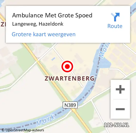 Locatie op kaart van de 112 melding: Ambulance Met Grote Spoed Naar Langeweg, Hazeldonk op 23 december 2018 21:18