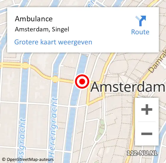 Locatie op kaart van de 112 melding: Ambulance Amsterdam, Singel op 23 december 2018 21:45