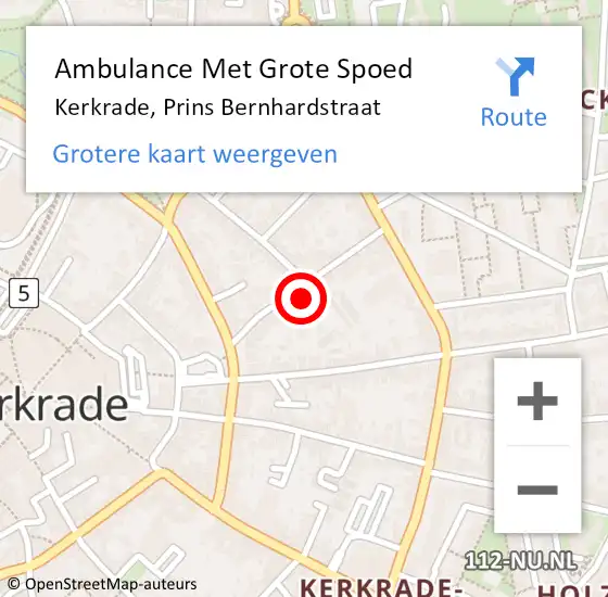 Locatie op kaart van de 112 melding: Ambulance Met Grote Spoed Naar Kerkrade, Prins Bernhardstraat op 18 maart 2014 14:47