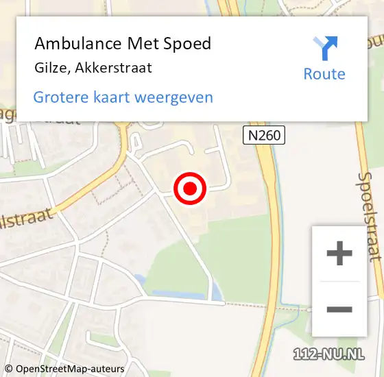 Locatie op kaart van de 112 melding: Ambulance Met Spoed Naar Gilze, Akkerstraat op 24 december 2018 02:45