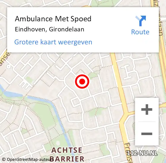 Locatie op kaart van de 112 melding: Ambulance Met Spoed Naar Eindhoven, Girondelaan op 24 december 2018 03:06