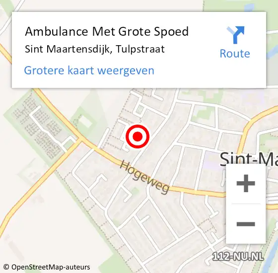 Locatie op kaart van de 112 melding: Ambulance Met Grote Spoed Naar Sint Maartensdijk, Tulpstraat op 24 december 2018 04:44