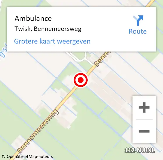 Locatie op kaart van de 112 melding: Ambulance Twisk, Bennemeersweg op 24 december 2018 06:25