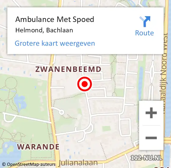 Locatie op kaart van de 112 melding: Ambulance Met Spoed Naar Helmond, Bachlaan op 24 december 2018 07:43