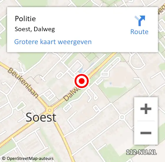 Locatie op kaart van de 112 melding: Politie Soest, Dalweg op 24 december 2018 09:32