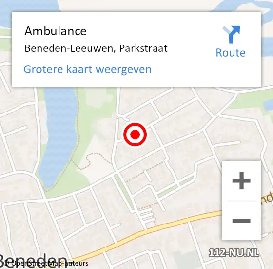 Locatie op kaart van de 112 melding: Ambulance Beneden-Leeuwen, Parkstraat op 24 december 2018 11:49