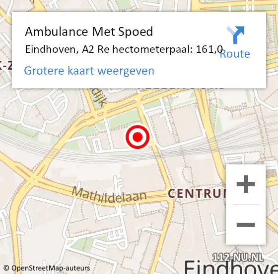 Locatie op kaart van de 112 melding: Ambulance Met Spoed Naar Eindhoven, A2 Re hectometerpaal: 163,4 op 24 december 2018 13:37