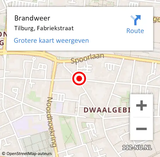 Locatie op kaart van de 112 melding: Brandweer Tilburg, Fabriekstraat op 24 december 2018 13:42