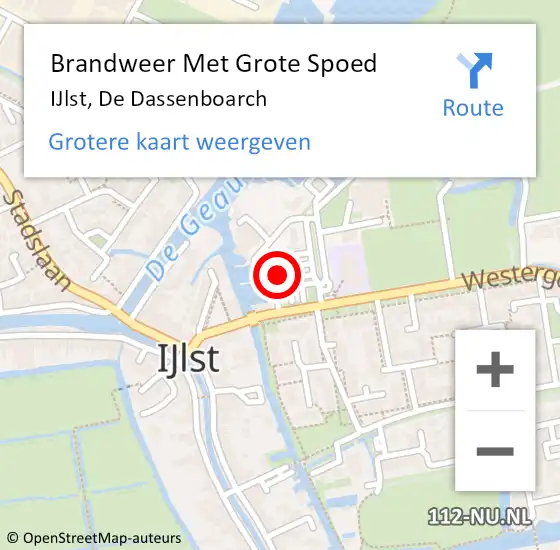 Locatie op kaart van de 112 melding: Brandweer Met Grote Spoed Naar IJlst, De Dassenboarch op 25 september 2013 19:46