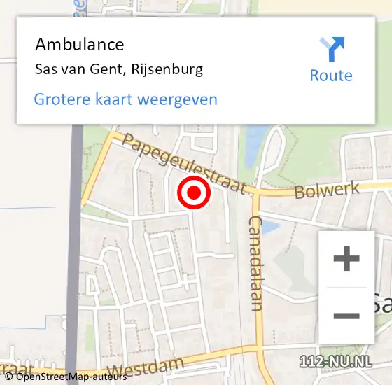 Locatie op kaart van de 112 melding: Ambulance Sas van Gent, Rijsenburg op 24 december 2018 14:22