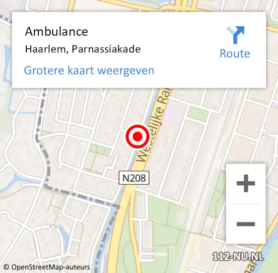 Locatie op kaart van de 112 melding: Ambulance Haarlem, Parnassiakade op 24 december 2018 15:37