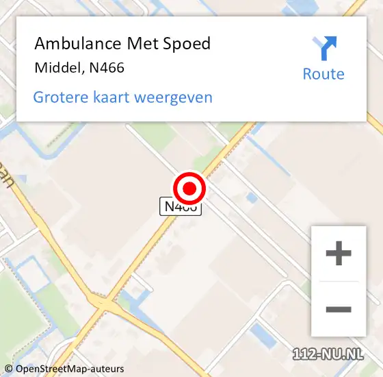 Locatie op kaart van de 112 melding: Ambulance Met Spoed Naar Middel, N466 op 24 december 2018 19:30