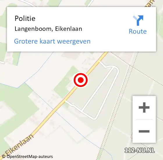 Locatie op kaart van de 112 melding: Politie Langenboom, Eikenlaan op 24 december 2018 20:39