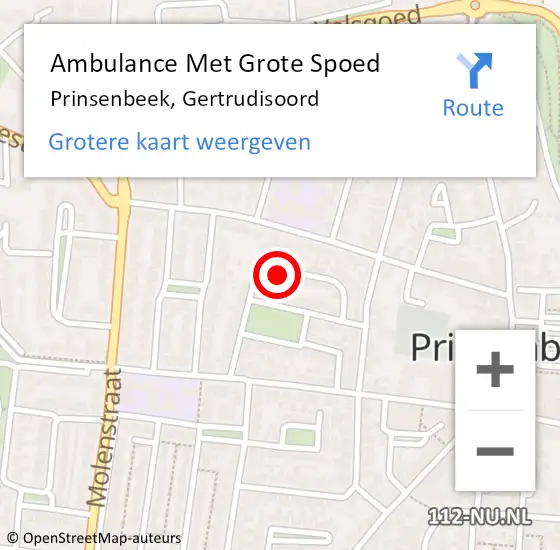 Locatie op kaart van de 112 melding: Ambulance Met Grote Spoed Naar Prinsenbeek, Gertrudisoord op 24 december 2018 23:01