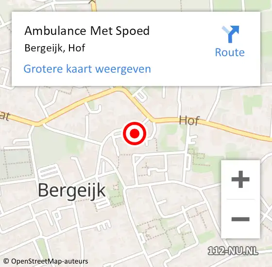 Locatie op kaart van de 112 melding: Ambulance Met Spoed Naar Bergeijk, Hof op 24 december 2018 23:16