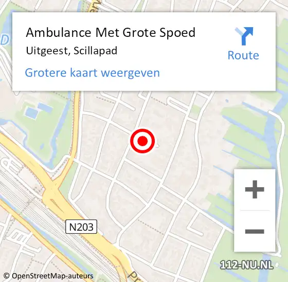 Locatie op kaart van de 112 melding: Ambulance Met Grote Spoed Naar Uitgeest, Scillapad op 25 december 2018 07:51