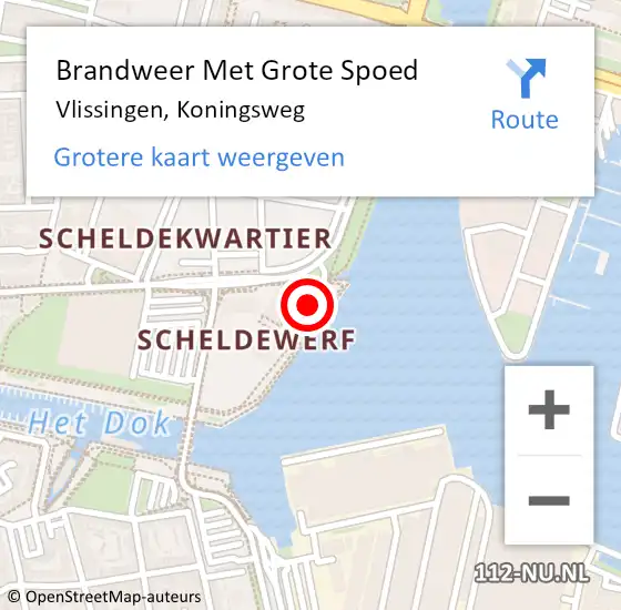 Locatie op kaart van de 112 melding: Brandweer Met Grote Spoed Naar Vlissingen, Koningsweg op 25 december 2018 07:58