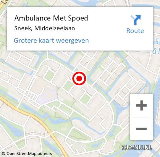 Locatie op kaart van de 112 melding: Ambulance Met Spoed Naar Sneek, Middelzeelaan op 25 december 2018 13:39