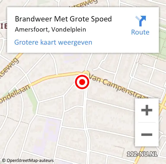 Locatie op kaart van de 112 melding: Brandweer Met Grote Spoed Naar Amersfoort, Vondelplein op 25 december 2018 16:17