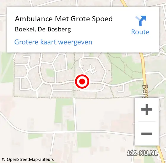 Locatie op kaart van de 112 melding: Ambulance Met Grote Spoed Naar Boekel, De Bosberg op 25 december 2018 22:01