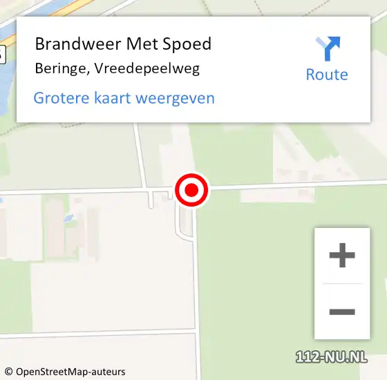 Locatie op kaart van de 112 melding: Brandweer Met Spoed Naar Beringe, Vreedepeelweg op 25 december 2018 23:21
