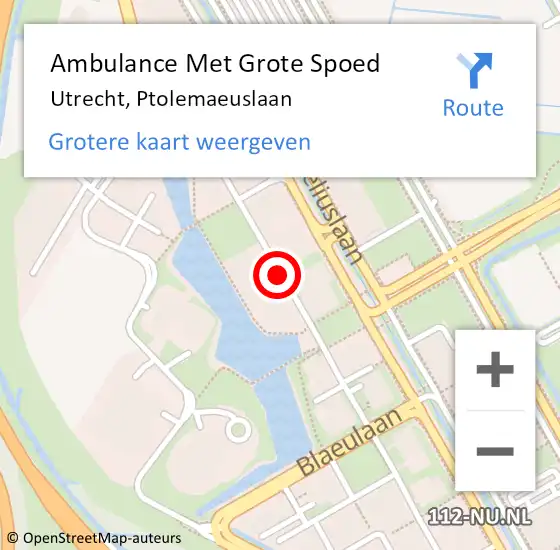 Locatie op kaart van de 112 melding: Ambulance Met Grote Spoed Naar Utrecht, Ptolemaeuslaan op 18 maart 2014 17:50