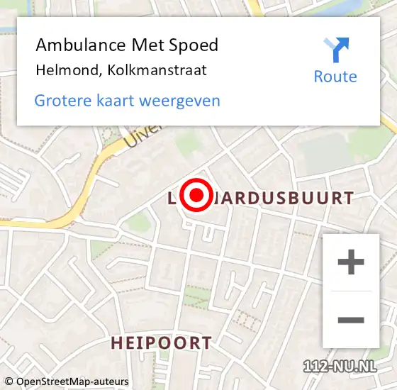 Locatie op kaart van de 112 melding: Ambulance Met Spoed Naar Helmond, Kolkmanstraat op 26 december 2018 00:10