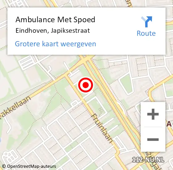 Locatie op kaart van de 112 melding: Ambulance Met Spoed Naar Eindhoven, Japiksestraat op 26 december 2018 01:19