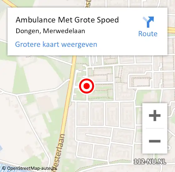 Locatie op kaart van de 112 melding: Ambulance Met Grote Spoed Naar Dongen, Merwedelaan op 26 december 2018 01:37