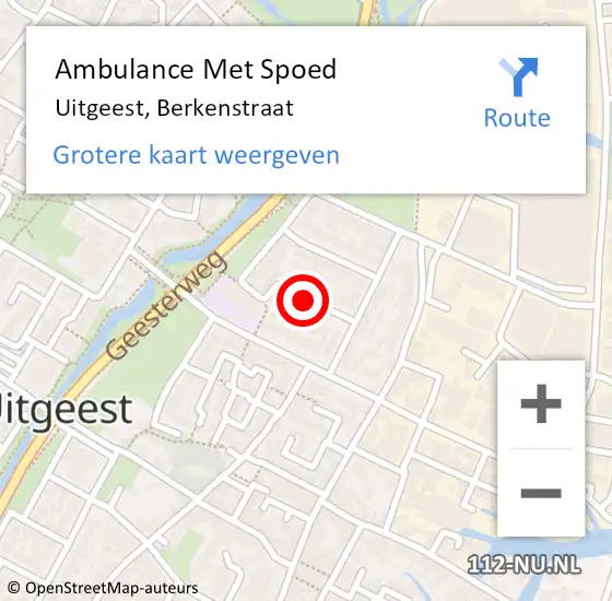 Locatie op kaart van de 112 melding: Ambulance Met Spoed Naar Uitgeest, Berkenstraat op 26 december 2018 09:49