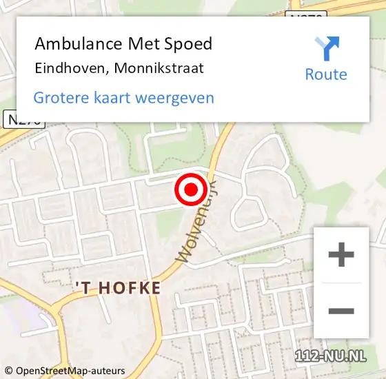 Locatie op kaart van de 112 melding: Ambulance Met Spoed Naar Eindhoven, Monnikstraat op 26 december 2018 09:54