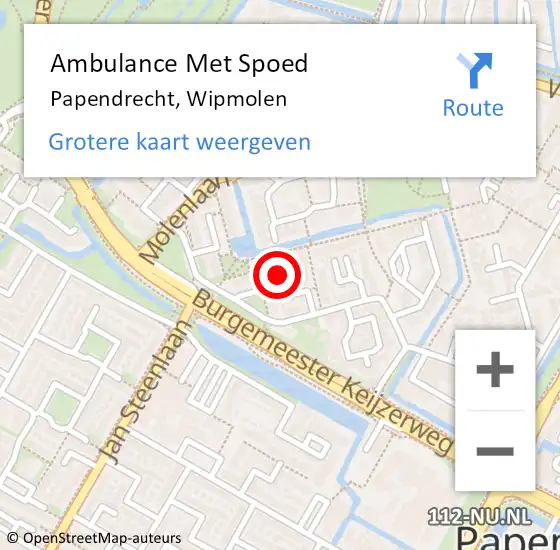 Locatie op kaart van de 112 melding: Ambulance Met Spoed Naar Papendrecht, Wipmolen op 26 december 2018 12:23